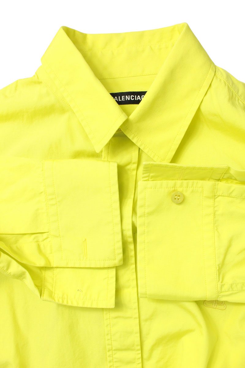 BALENCIAGA BB Logo Embroidered Long Sleeve Shirt Yellow Size XS