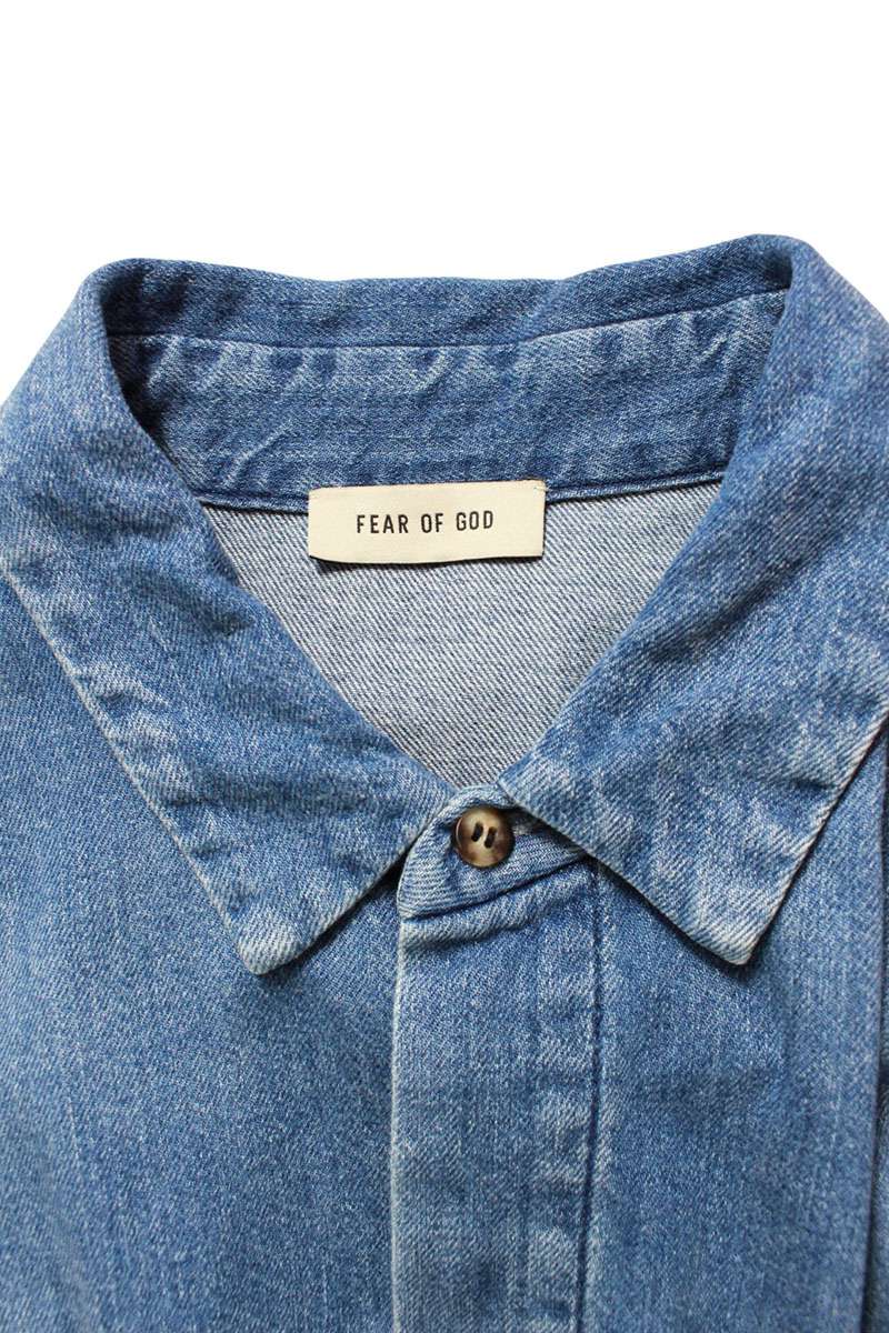 Vintage Fear of God Tops - FEAR OF GOD Denim Oversized Long Sleeve Shirt Blue Size L - Authentic Archive