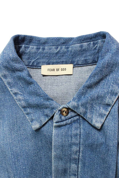 Vintage Fear of God Tops - FEAR OF GOD Denim Oversized Long Sleeve Shirt Blue Size L - Authentic Archive