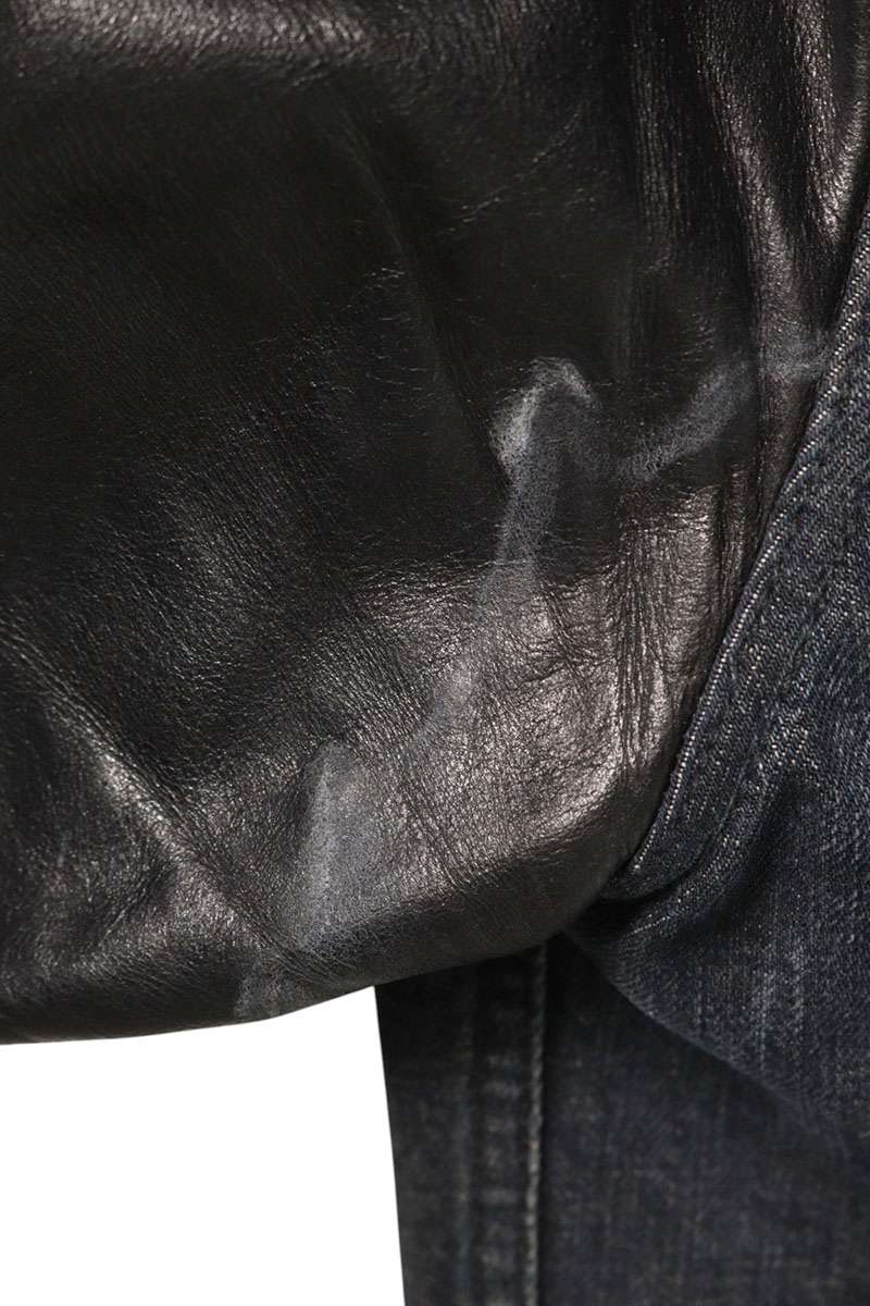 Saint Laurent Paris Leather Denim Jacket Blue x Black Size M