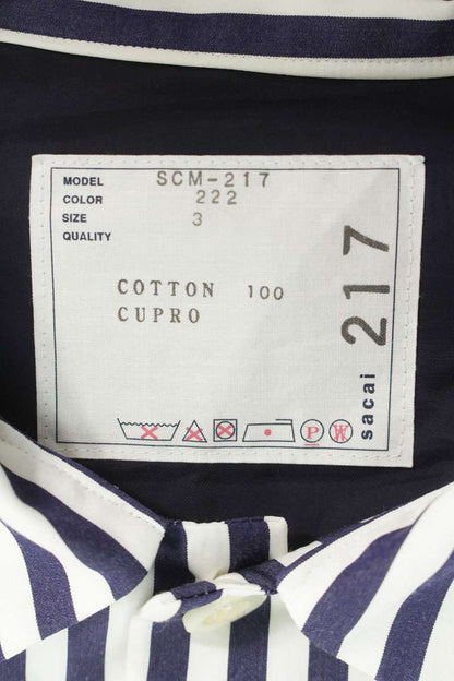 Sacai Striped Cotton Poplin Short Sleeve Shirt White x Blue Size L