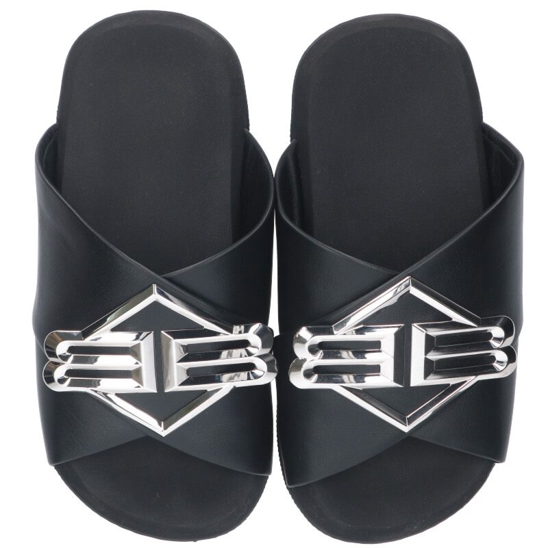 Balenciaga Logo Sandals Black x Silver Size 41