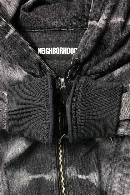 Neighborhood Tie Dye Denim Zip Up Hoodie Black Size L