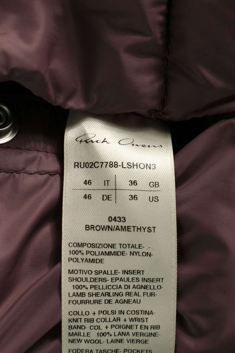Rick Owens LSHON3 Shoulder Fur Down Jacket Purple Size 46