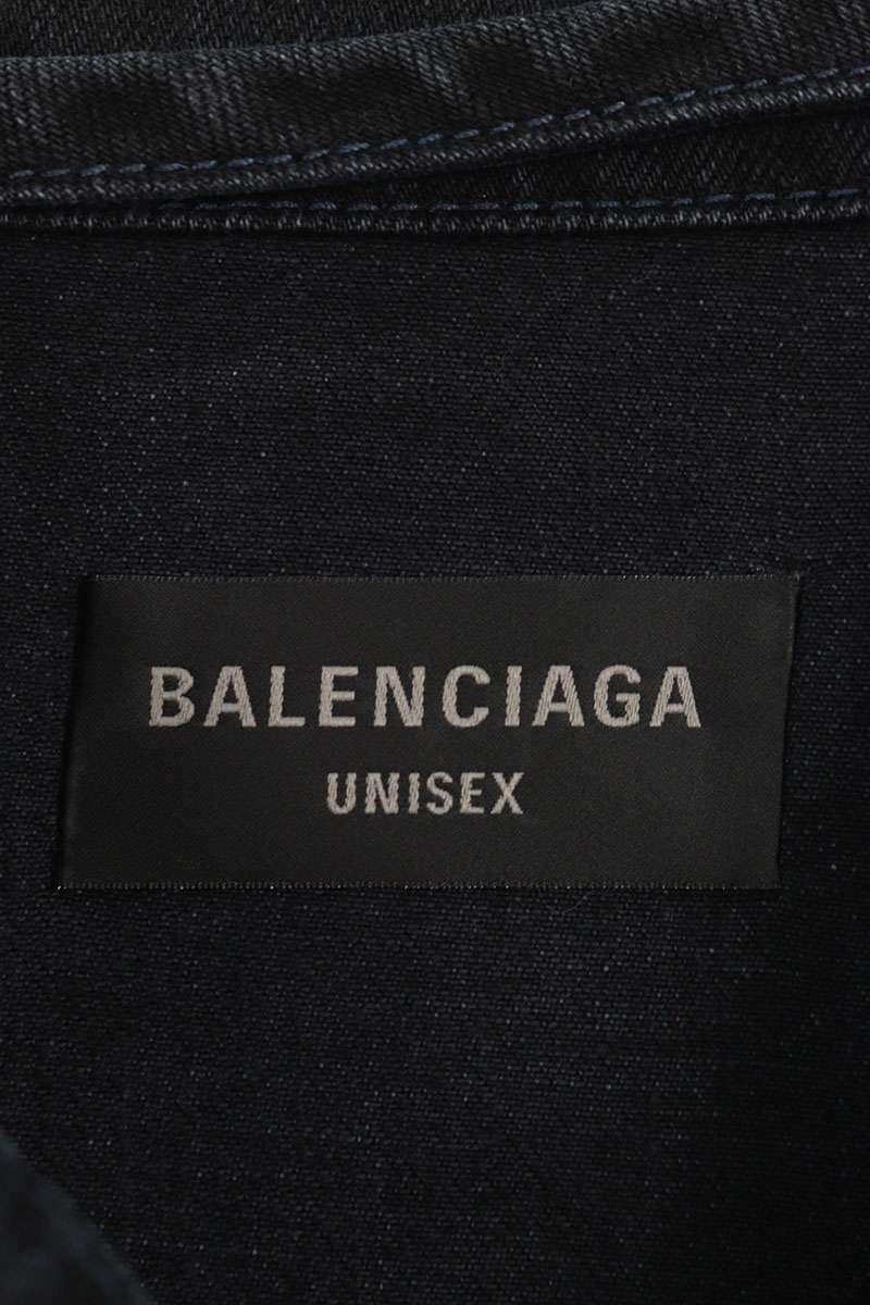 BALENCIAGA Distressed Denim Off-Shoulder Jacket Size M