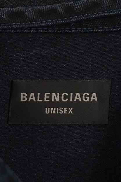 BALENCIAGA Distressed Denim Off-Shoulder Jacket Size M