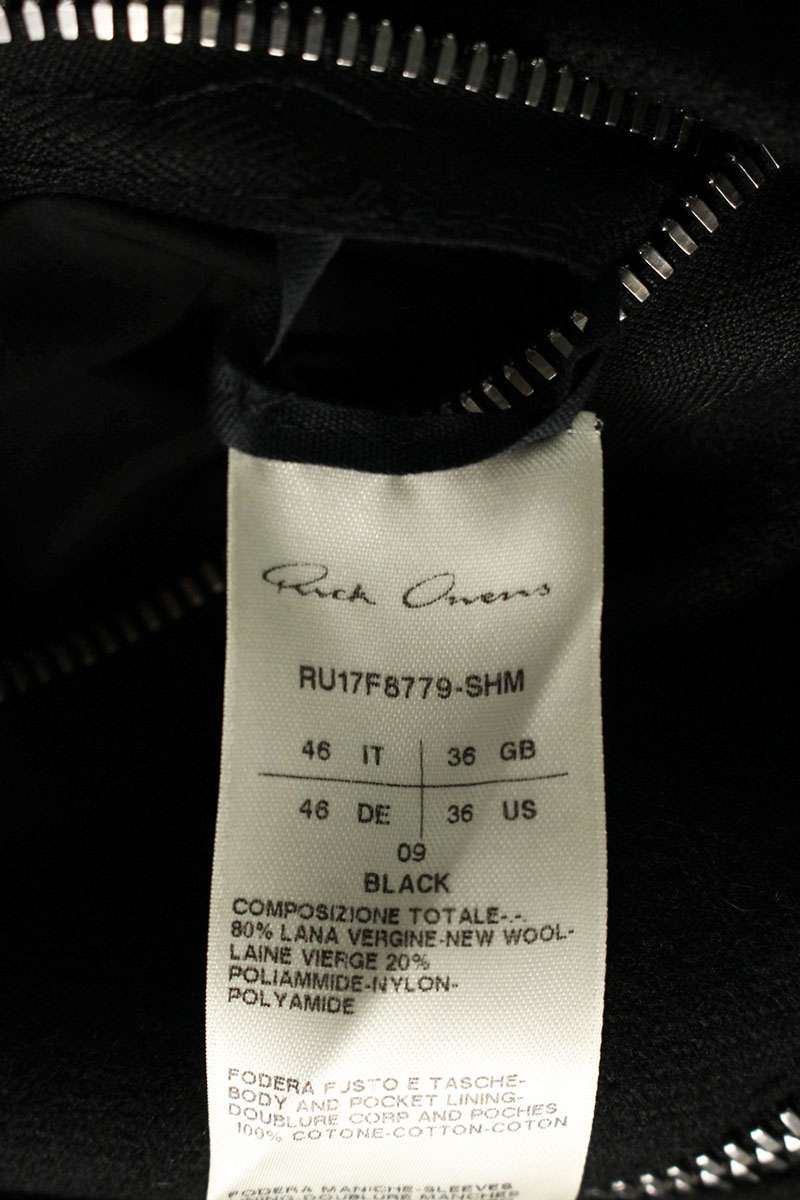 Rick Owens Melton Stand Collar Coat Black Size S