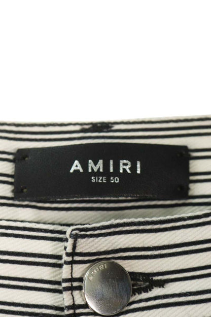 Amiri 24SS Embroidered Striped Denim Pants White x Black Size 36