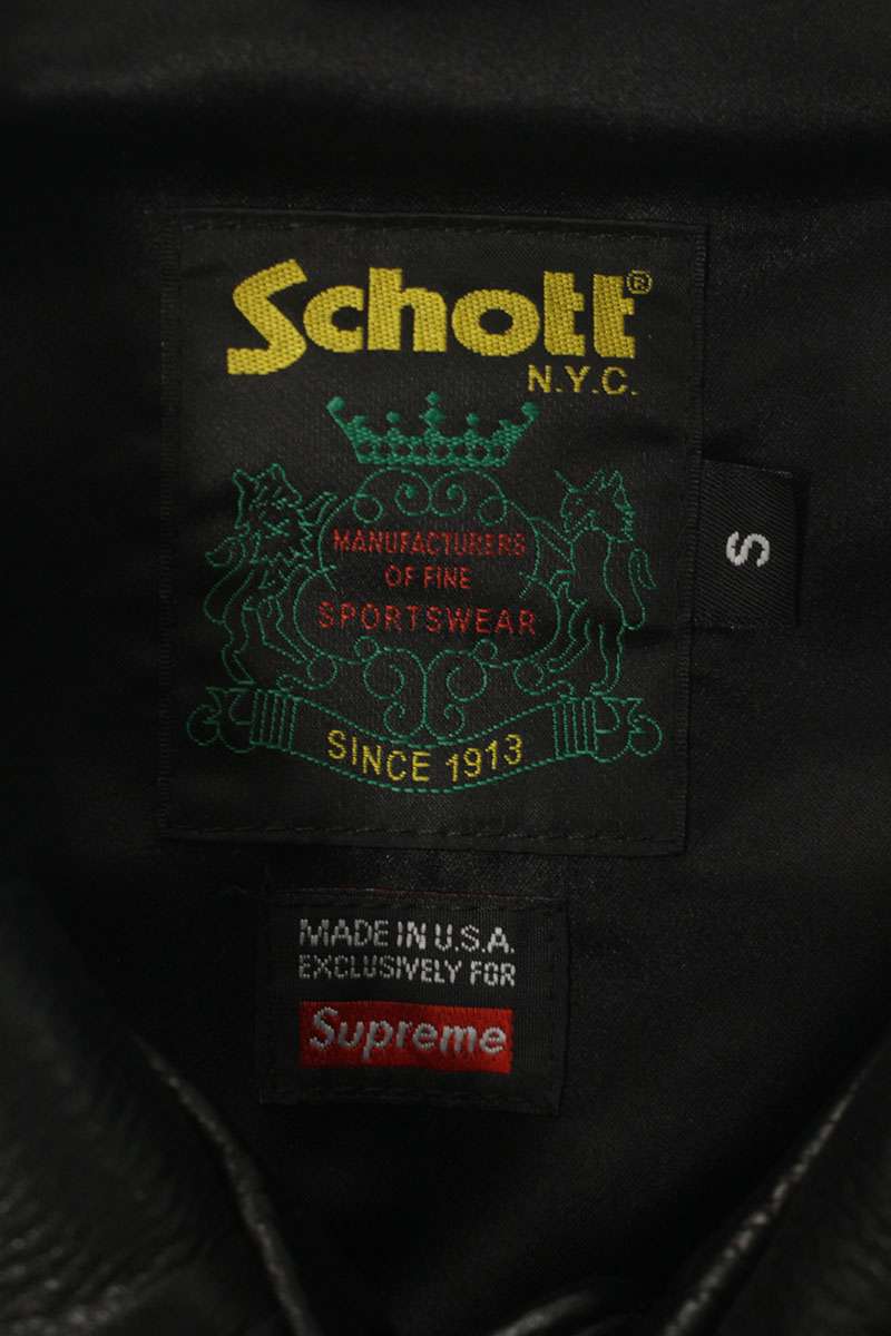 SUPREME x schott 23AW Leather Car Coat Black Size S