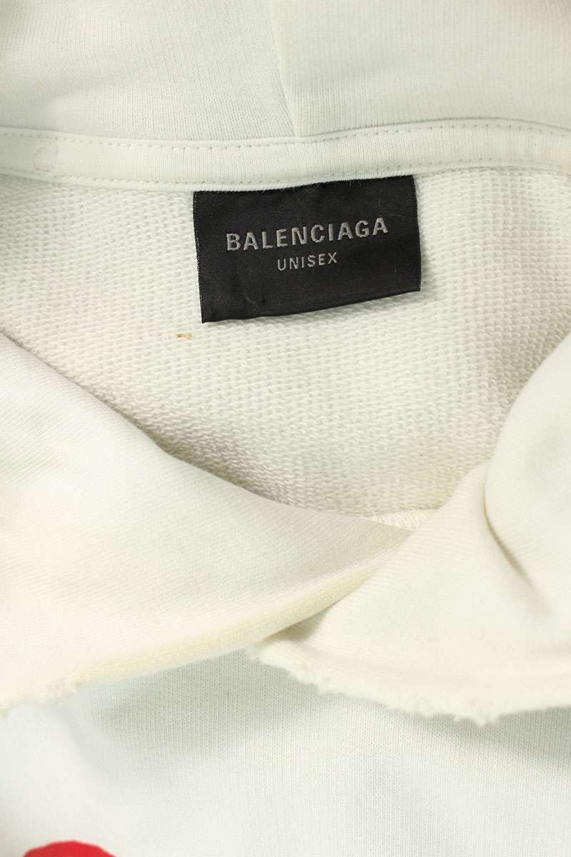 Balenciaga 23AW College Logo Distressed Hoodie White x Red Size S