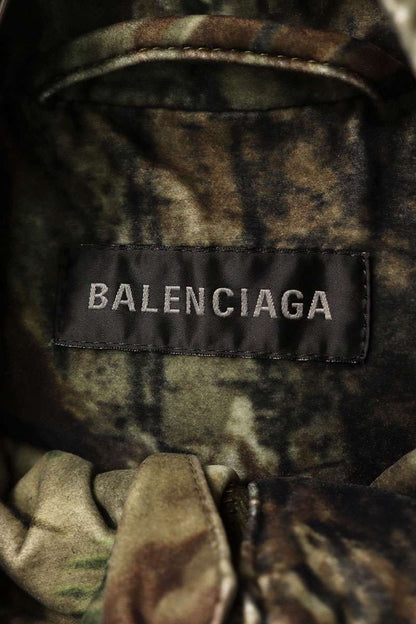BALENCIAGA Patterned Hooded Work Jacket Khaki Size S