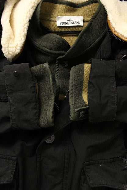 STONEISLAND Wool Lined Mouton Hooded Coat Black Size M