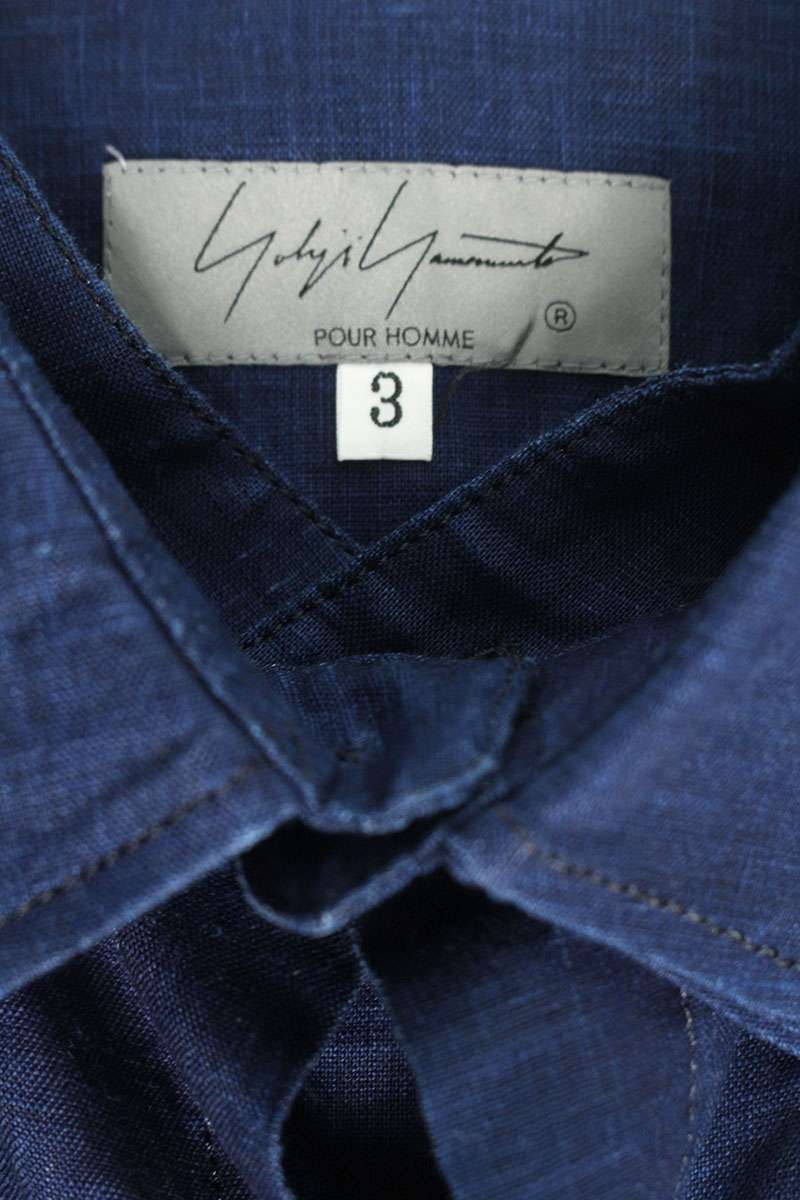 Vintage Yohji Yamamoto Tops - Yohji Yamamoto Pour Homme 23SS Ink Coated Collar Shirt Blue M - Authentic Archive