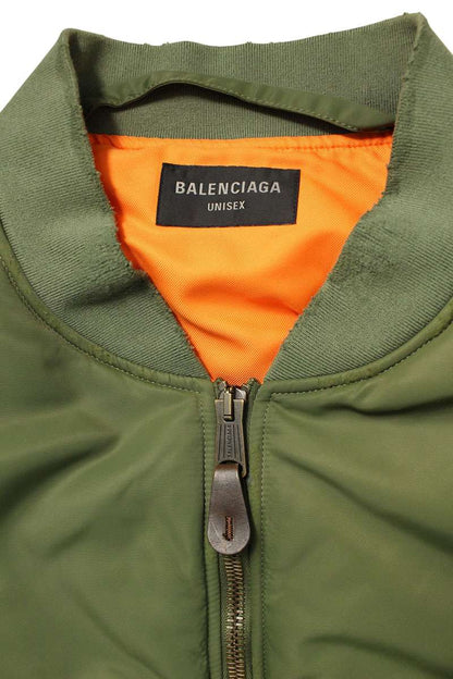 BALENCIAGA Off-Shoulder Bomber Jacket Green Size M