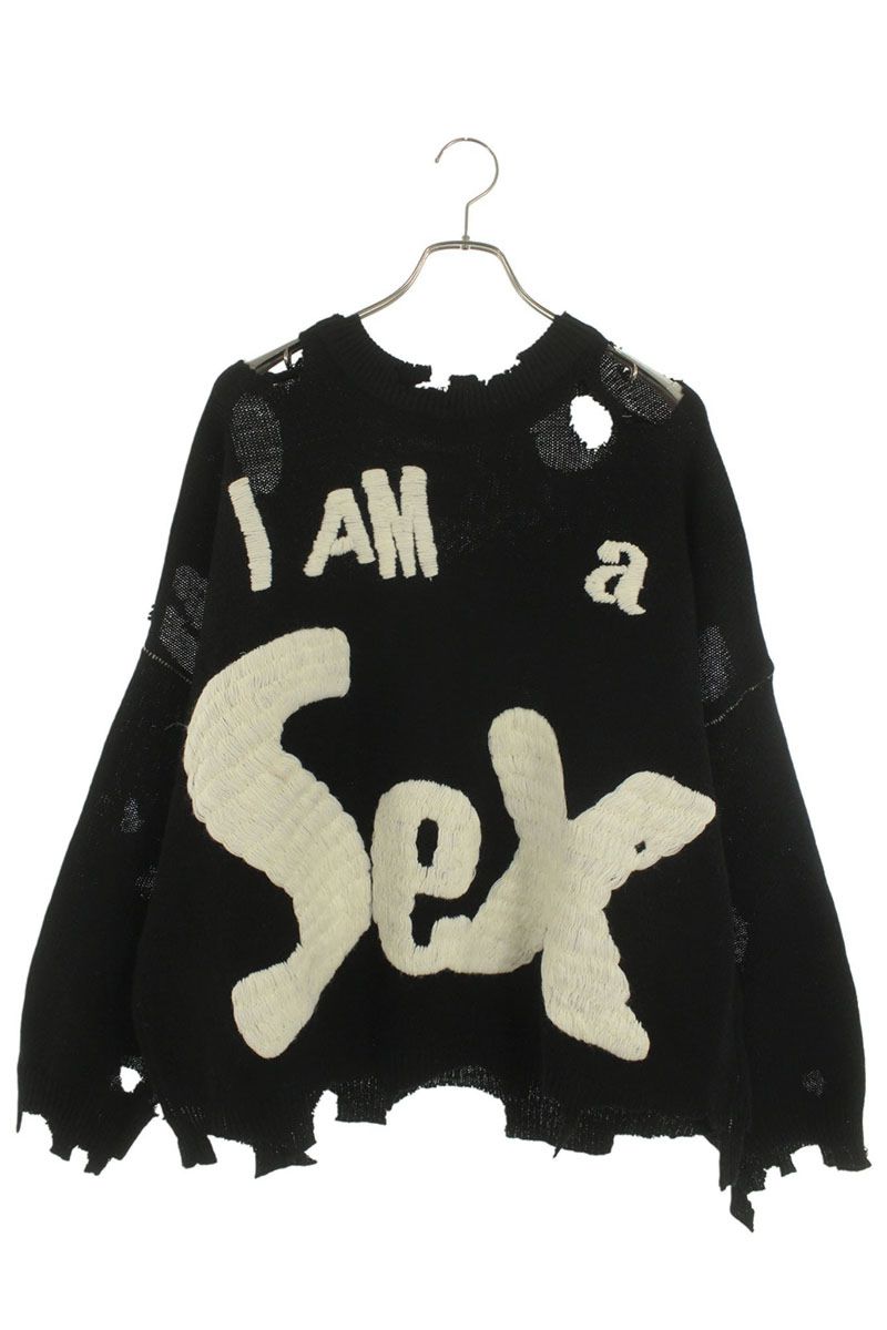 Saint Michael 24AW Pistols Distressed Knit Sweater Black x White Size XL