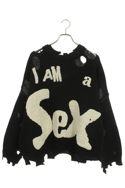 Saint Michael 24AW Pistols Distressed Knit Sweater Black x White Size XL