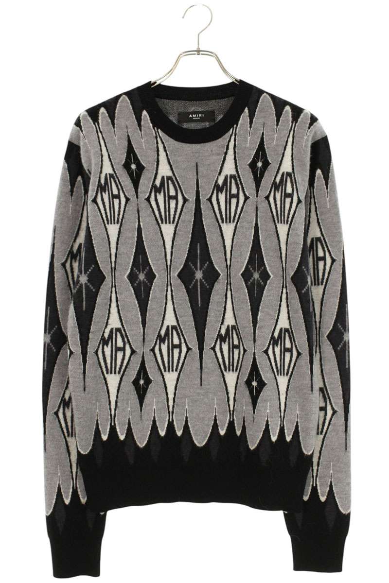 Amiri Crewneck Wool Knit Sweater Gray x Black Size M