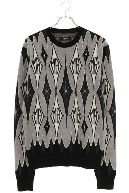 Amiri Crewneck Wool Knit Sweater Gray x Black Size M