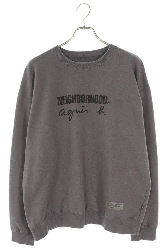agnes b. x Neighborhood 25AW Logo Print Crewneck Sweatshirt Gray Size XL