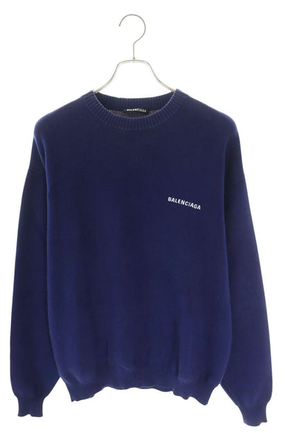 Balenciaga Logo Crewneck Knit Sweater Blue Size XS