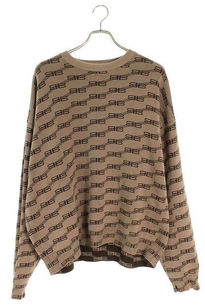 Balenciaga BB Logo Crewneck Knit Sweater Brown Size L