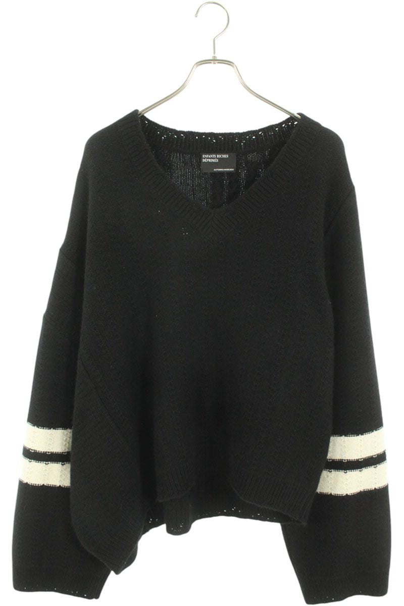 Vintage Enfants Riches Deprimes Tops - ENFANTS RICHES DEPRIMES COLLEGIATE STRIPES ASYMMETRICAL SWEATER cashmere Black Size L - Authentic Archive
