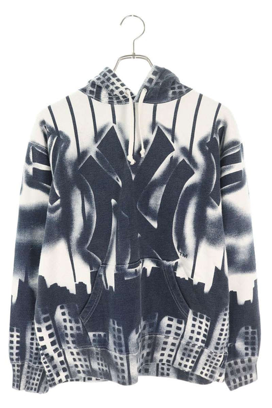 Supreme 21AW New York Yankees Airbrush Hooded Sweatshirt Blue Size XXS