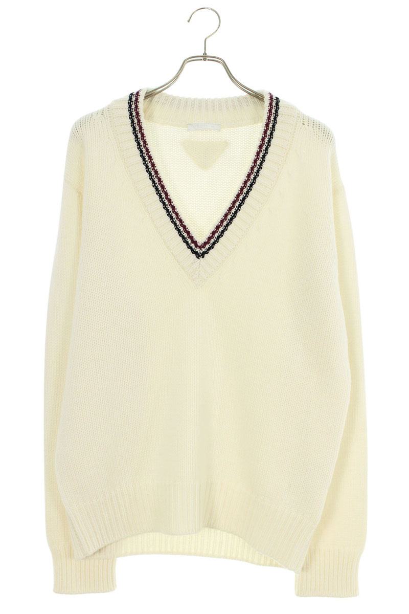 Prada V-Neck Cashmere Knit Sweater White Size S