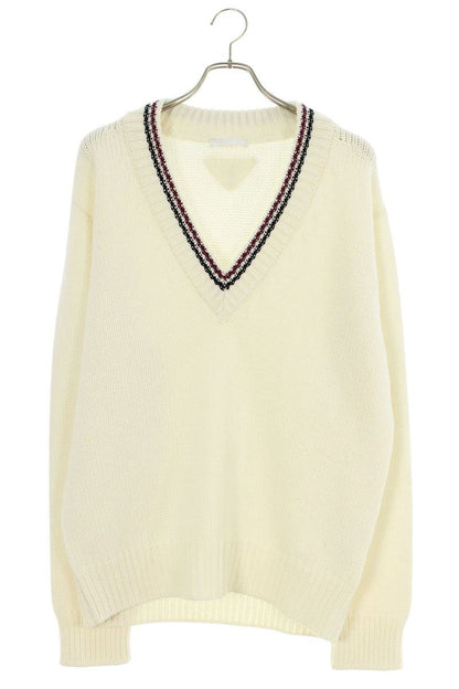 Prada V-Neck Cashmere Knit Sweater White Size S
