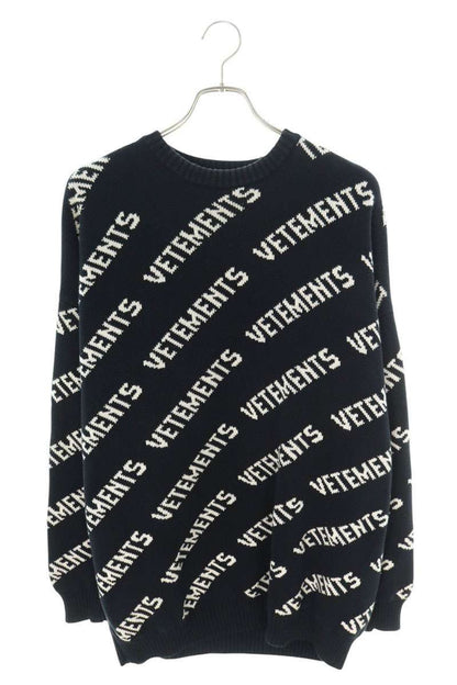 Vetements Logo All-Over Print Knit Sweater Black x White Size S