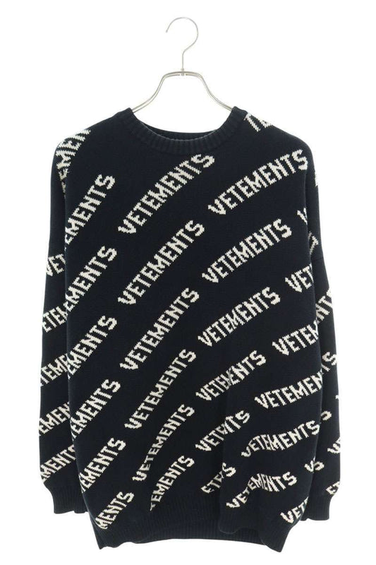 Vetements Logo All-Over Print Knit Sweater Black x White Size S