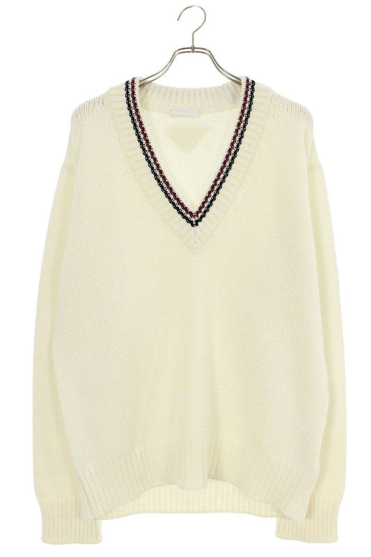 Prada V-Neck Cashmere Knit Sweater White Size M