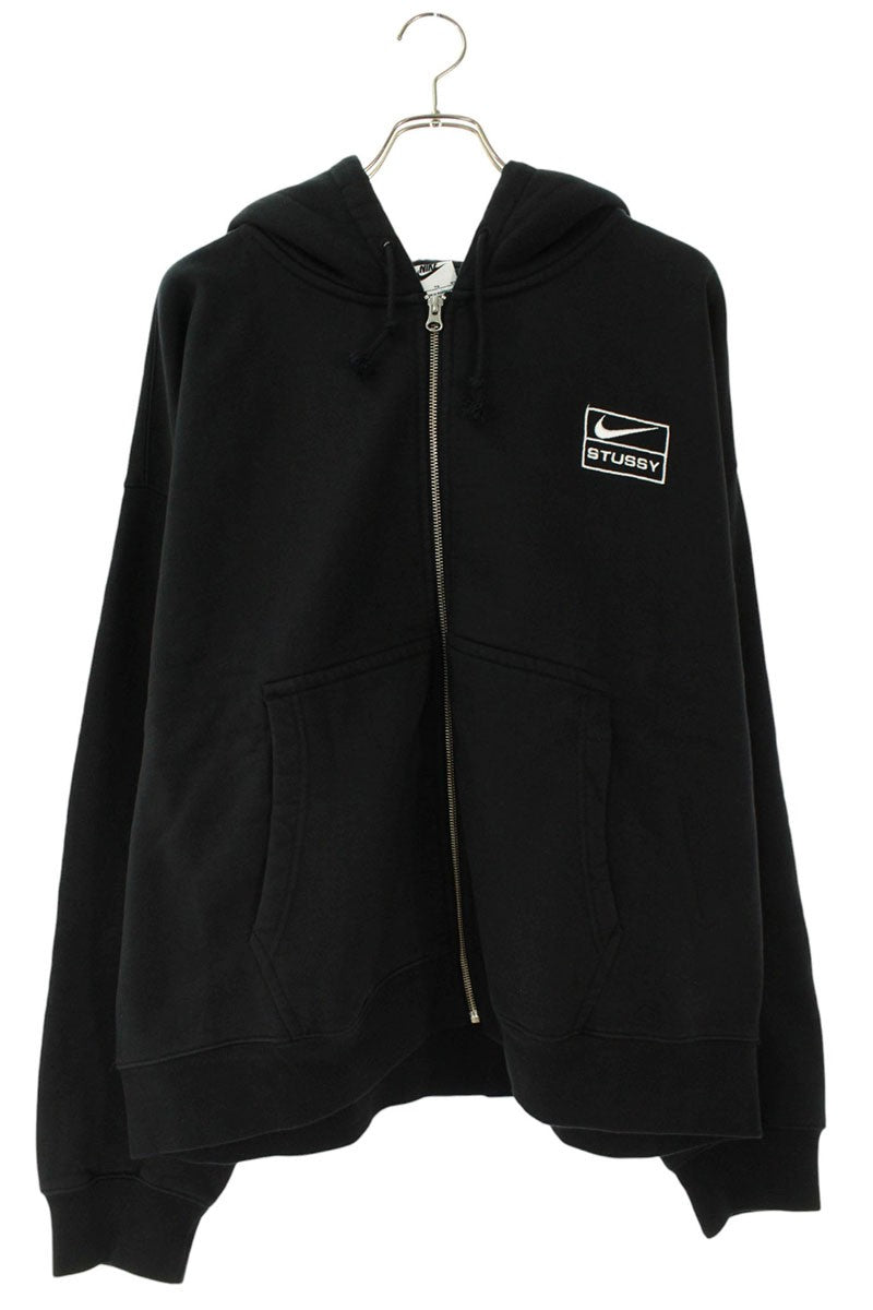 Stussy x Nike 25AW Logo Embroidered Zip Up Hoodie Black Size XL