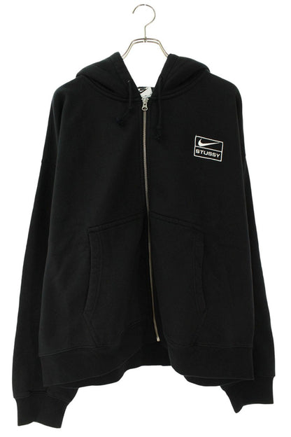 Stussy x Nike 25AW Logo Embroidered Zip Up Hoodie Black Size XL