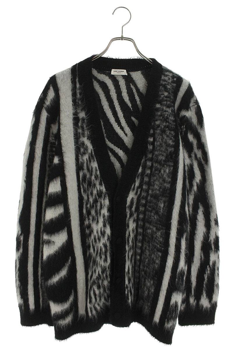 Saint Laurent Paris Knit Cardigan Black x White Size L