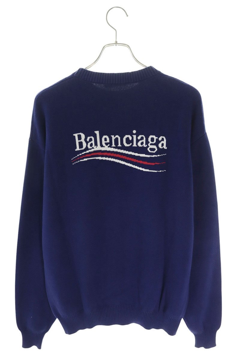 Balenciaga Logo Crewneck Knit Sweater Blue Size XS