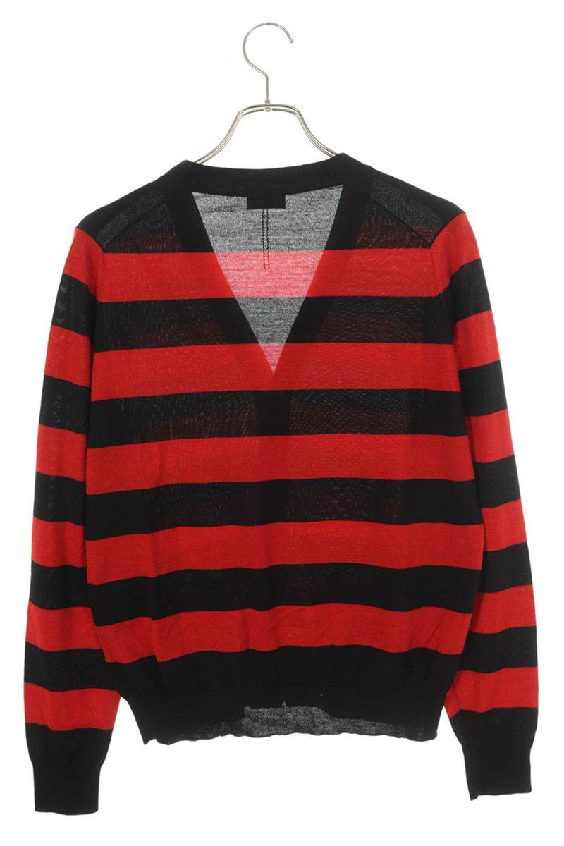 Saint Laurent Paris Cashmere Boarder Cardigan Red x Black Size S