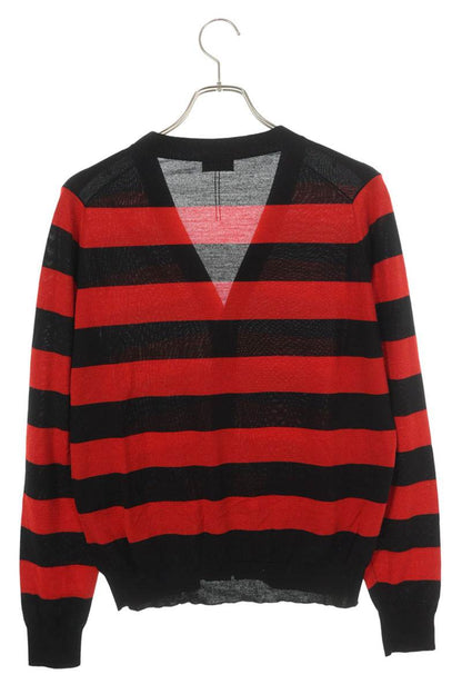 Saint Laurent Paris Cashmere Boarder Cardigan Red x Black Size S