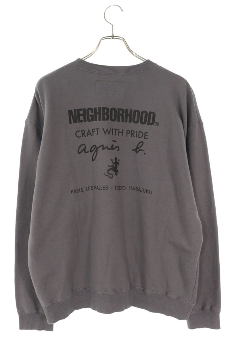 agnes b. x Neighborhood 25AW Logo Print Crewneck Sweatshirt Gray Size XL