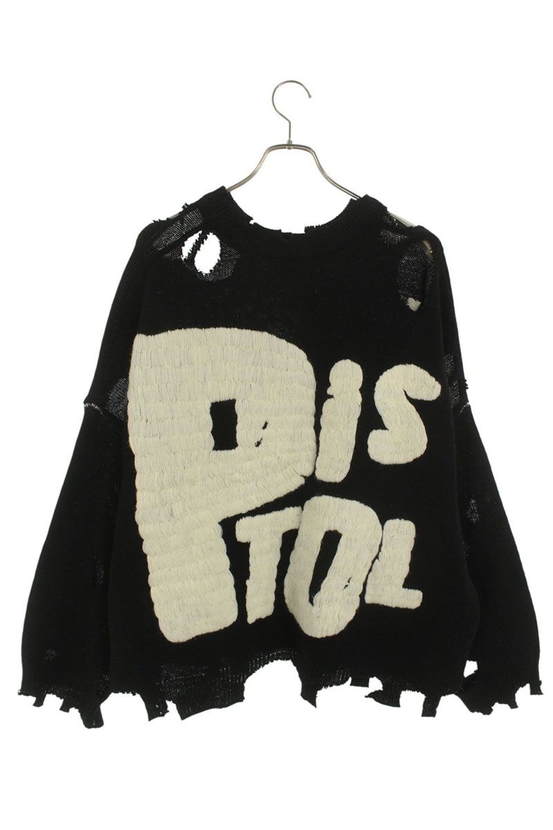 Saint Michael 24AW Pistols Distressed Knit Sweater Black x White Size XL