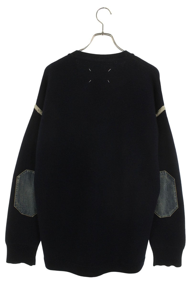 Maison Margiela 22AW Distressed Denim Elbow Patch Cardigan Blue Size S