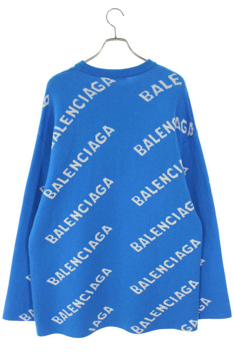 Balenciaga 20AW Logo Crewneck Knit Sweater Blue Size XS
