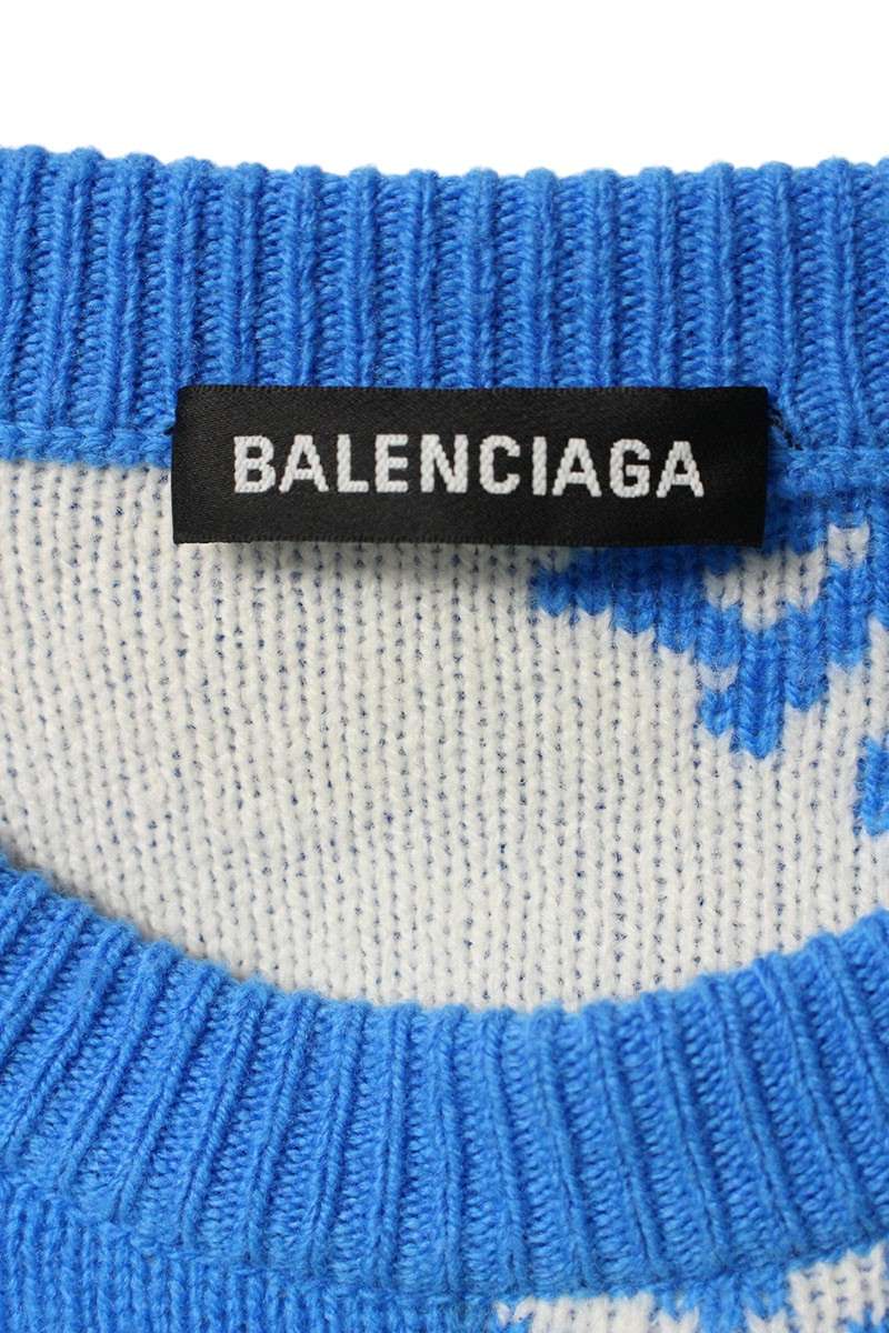 Balenciaga 20AW Logo Crewneck Knit Sweater Blue Size XS