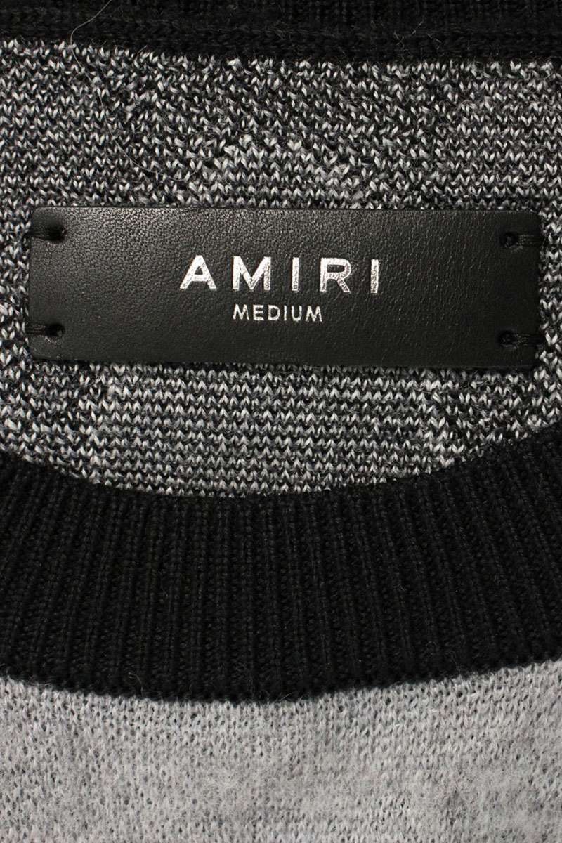 Amiri Crewneck Wool Knit Sweater Gray x Black Size M