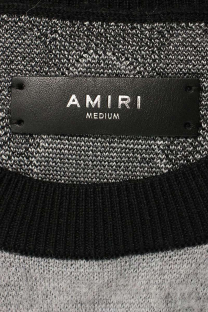 Amiri Crewneck Wool Knit Sweater Gray x Black Size M