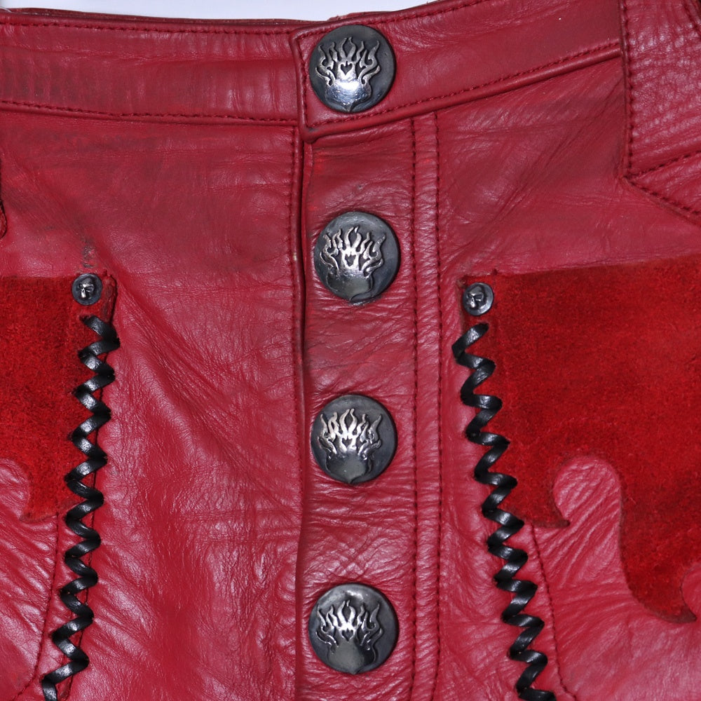 SKKIN Leather Braided Suede Fire Pattern Pants Red Size M