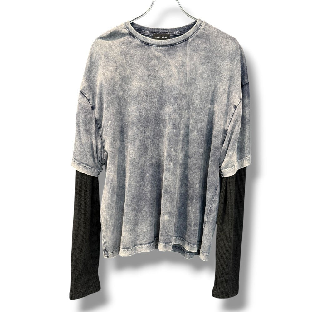 LAST NEST Layered Blue Black Long Sleeve T-Shirt Size L