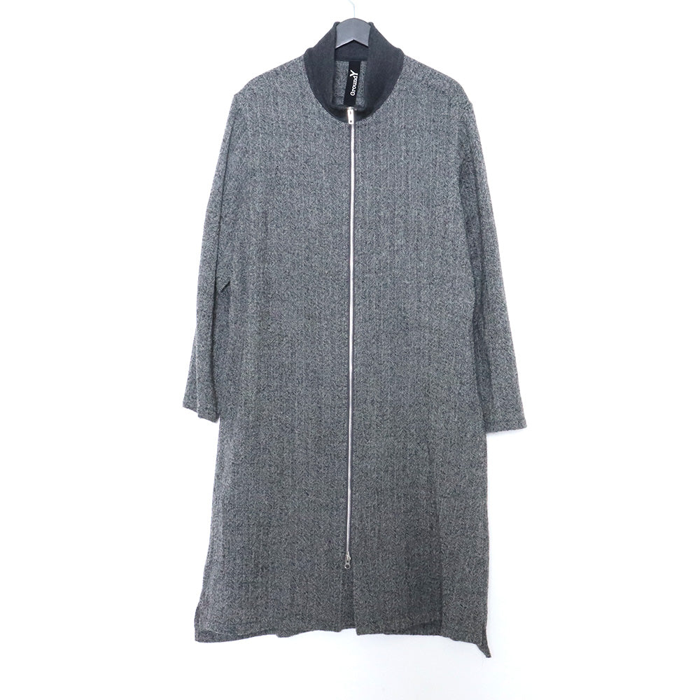 GROUND Y Herringbone Collar Rib Long Coat Gray Size 3