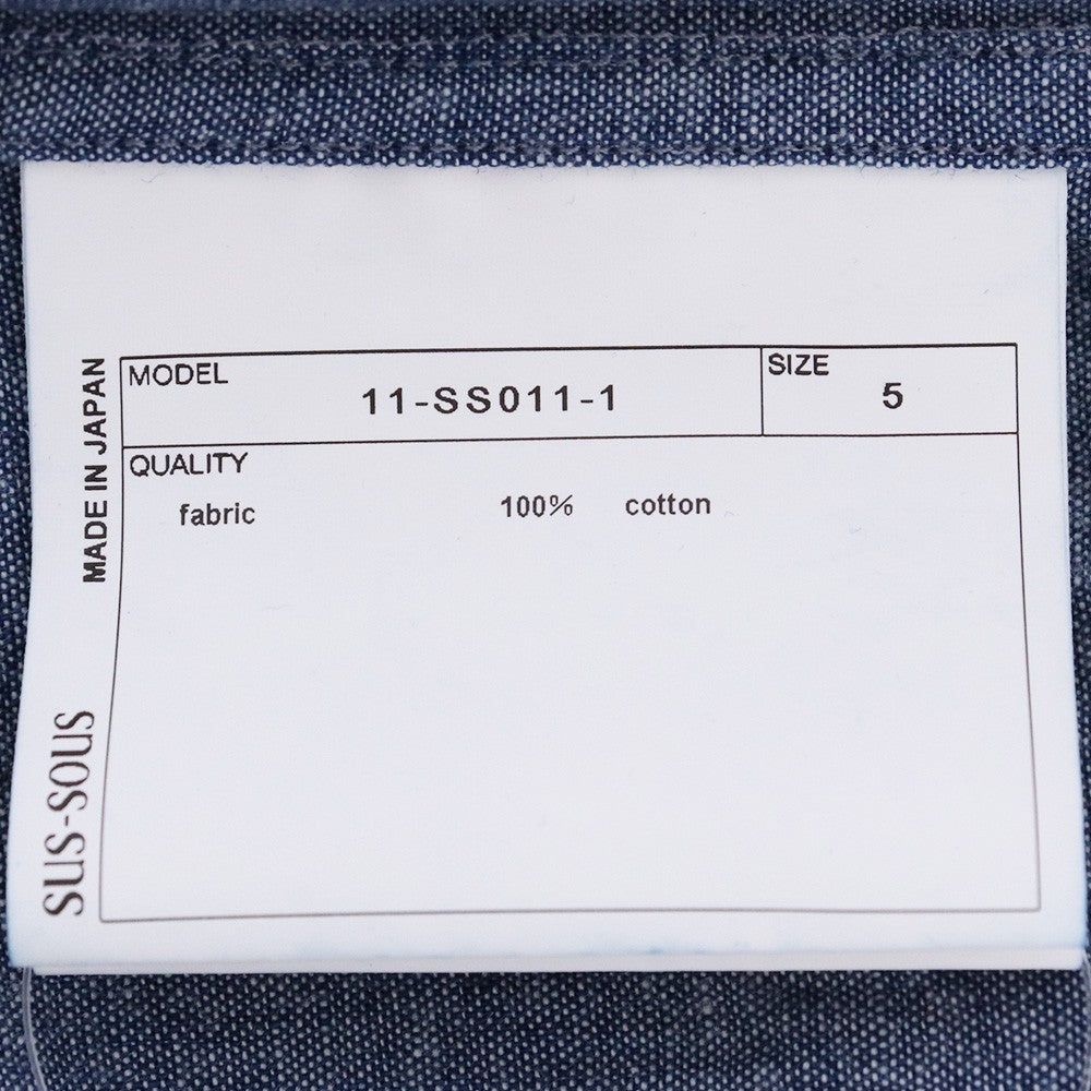 SUS-SOUS Chambray Band Collar Button Up Shirt Blue Size 5