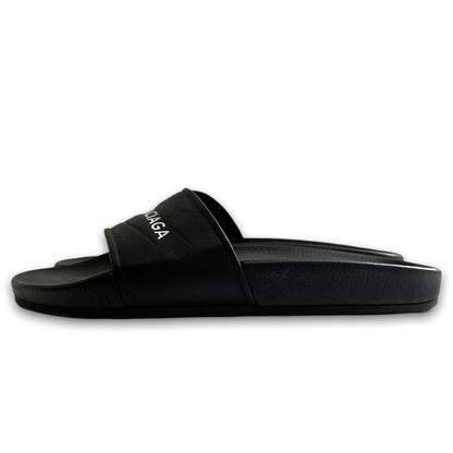 BALENCIAGA 18SS Logo Flat Leather Sandals Black Size EU 38